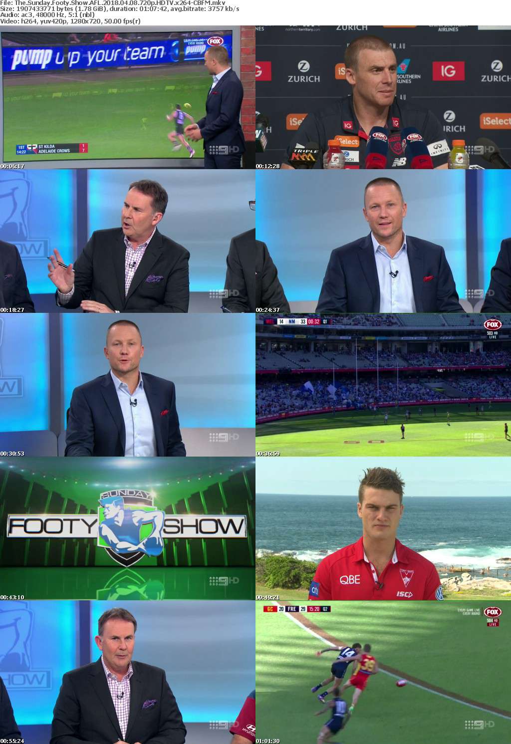 The Sunday Footy Show AFL 2018 04 08 720p HDTV x264-CBFM The Sunday Footy Show AFL 2018 04 08 720p HDTV x264-CBFM