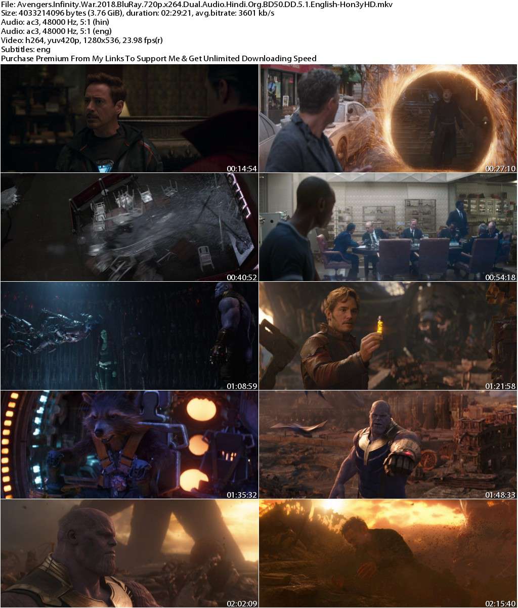 Avengers Infinity War (2018) 720p BluRay x264 Dual Audio [Hindi Org BD50 DD 5.1+Eng]-Hon3yHD