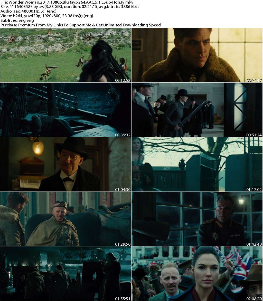 Wonder Woman (2017) 1080p BluRay x264 AAC 5.1 ESub-Hon3y