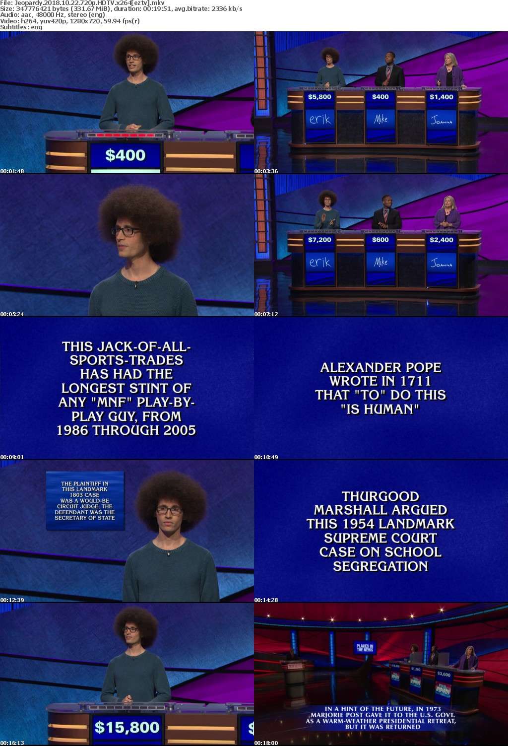 Jeopardy (2018) 10 22 720p HDTV x264