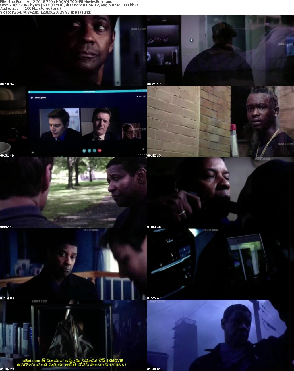 The Equalizer 2 (2018) 720p HDCAM 700MB MoviesBurn