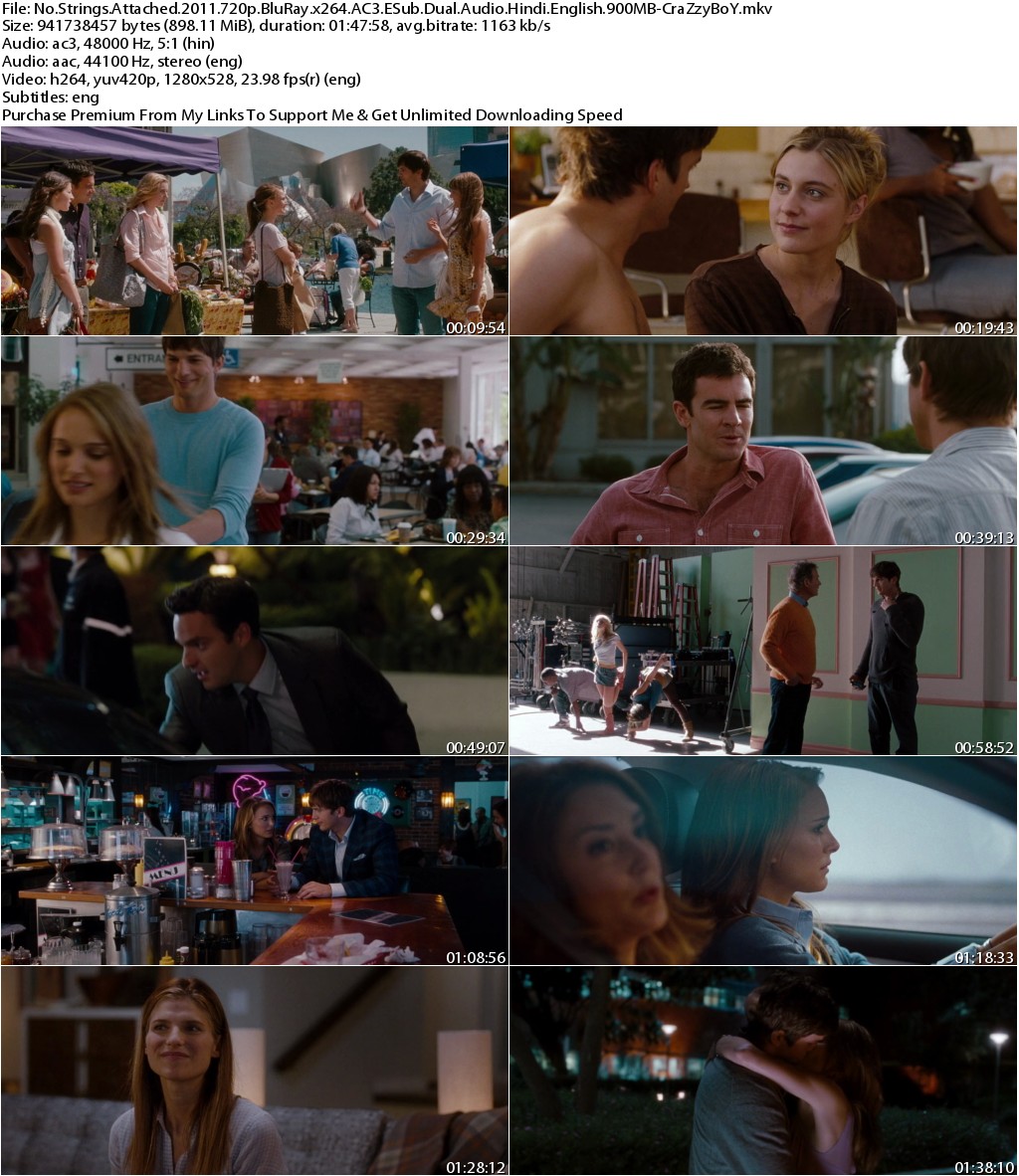 No Strings Attached (2011) 720p BluRay x264 AC3 ESub Dual Audio Hindi English 900MB-CraZzyBoY